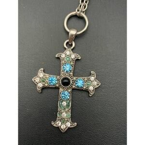 Cookie Lee Silver Tone Chain And Rhinestone Cross 72” Chain
